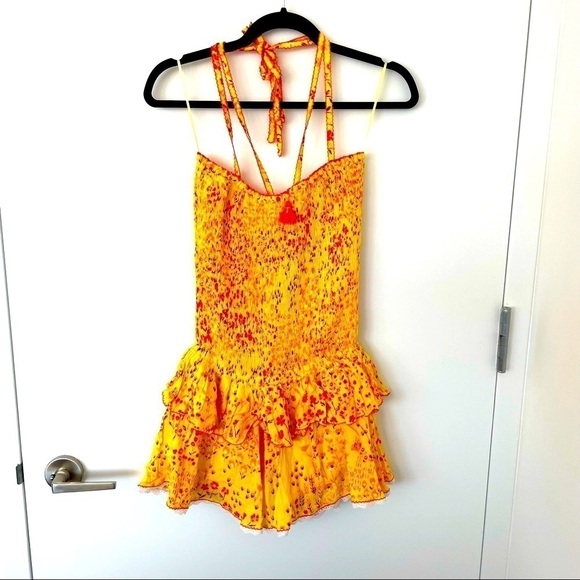 Poupette St Barth mini bandeau dress in yellow bouquet NWT - Picture 3 of 6